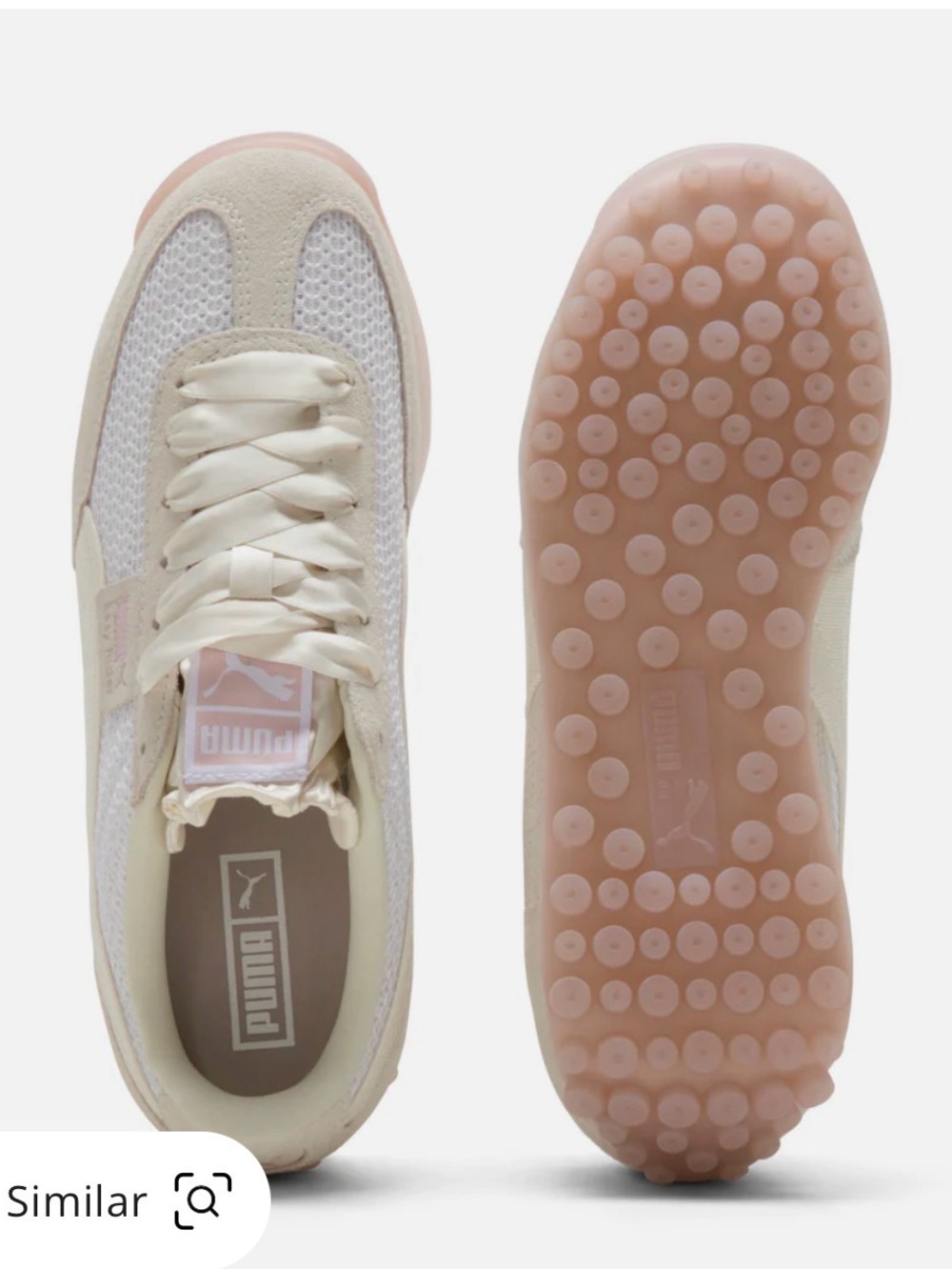 Puma Cream and White Mesh Suede Ribbon-Lace Sneakers